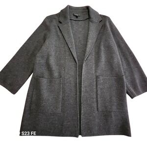 J Crew Womens Medium 100% Merino Wool Cardigan Open Sweater Blazer Charcoal Gray